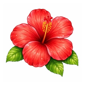 Czerwony kwiat hibiskusa, clipart, tropikalny letni kwiat PNG/SVG (pobieranie cyfrowe)