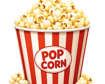 Watercolor Popcorn Clipart for Movie Night Crafts Stickers and Sublimation
