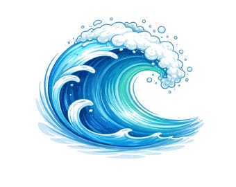 Ocean Wave Clipart, Blue Coastal Illustration, Beach Design (PNG SVG Download)