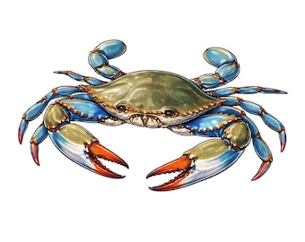 Blaue Krabbe PNG Muschel Clipart für Hemden Menüs Einladungen und Küsten Sommer Designs