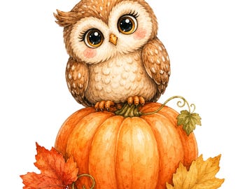 Watercolor Owl on Pumpkin Clipart for Fall Crafts, Autumn Decor PNG SVG