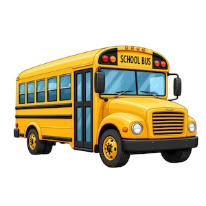 Immagine clipart di uno scuolabus giallo: design a sublimazione in stile cartone animato (PNG, SVG)