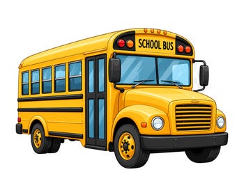Yellow School Bus Clipart: Cartoon Sublimation Design (PNG, SVG)