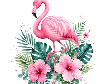Pink Flamingo Tropical PNG SVG for Cricut Sublimation Summer Beach Clipart
