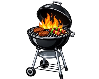 Feuriger Grill Grill Clipart, Burger, Spieße, Sommer Sublimationsdesign (digitaler Download)
