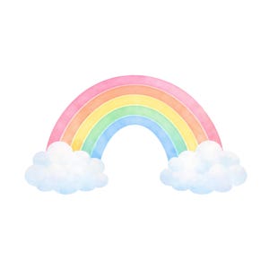 Watercolor Rainbow PNG with Soft Pastel Colors and Clouds for Crafts and Sublimation