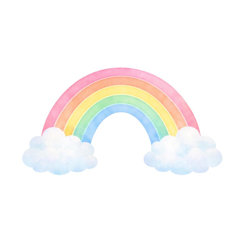 Watercolor Rainbow PNG With Soft Pastel Colors and Clouds for Crafts ...