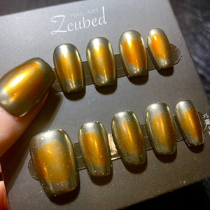 Orange-Copper Mudged Minimal Presson Nail|Handmade Fake Nail|Reusable|Mother Day|Cool Nail|Daily Nail|Cute Nail|Classic Nail|Elegant Nail