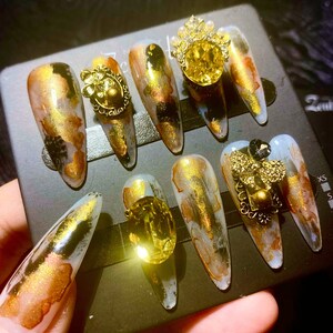 25-32 Golden Faith Glitter Gem Presson Nail|Handmade Fake Nail|Reusable|Mother Day Gift|Elegant Nail|Bling Nail|Vintage Nail|Classic Nail