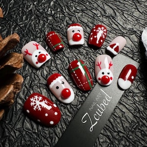3D Acrylic Santa Claus-Reindeer/Handpainted Snowflake/Christmas Presson|Handmade Nail Art|Reusable Glue on|Gift for Her|Cute|Holiday Nail