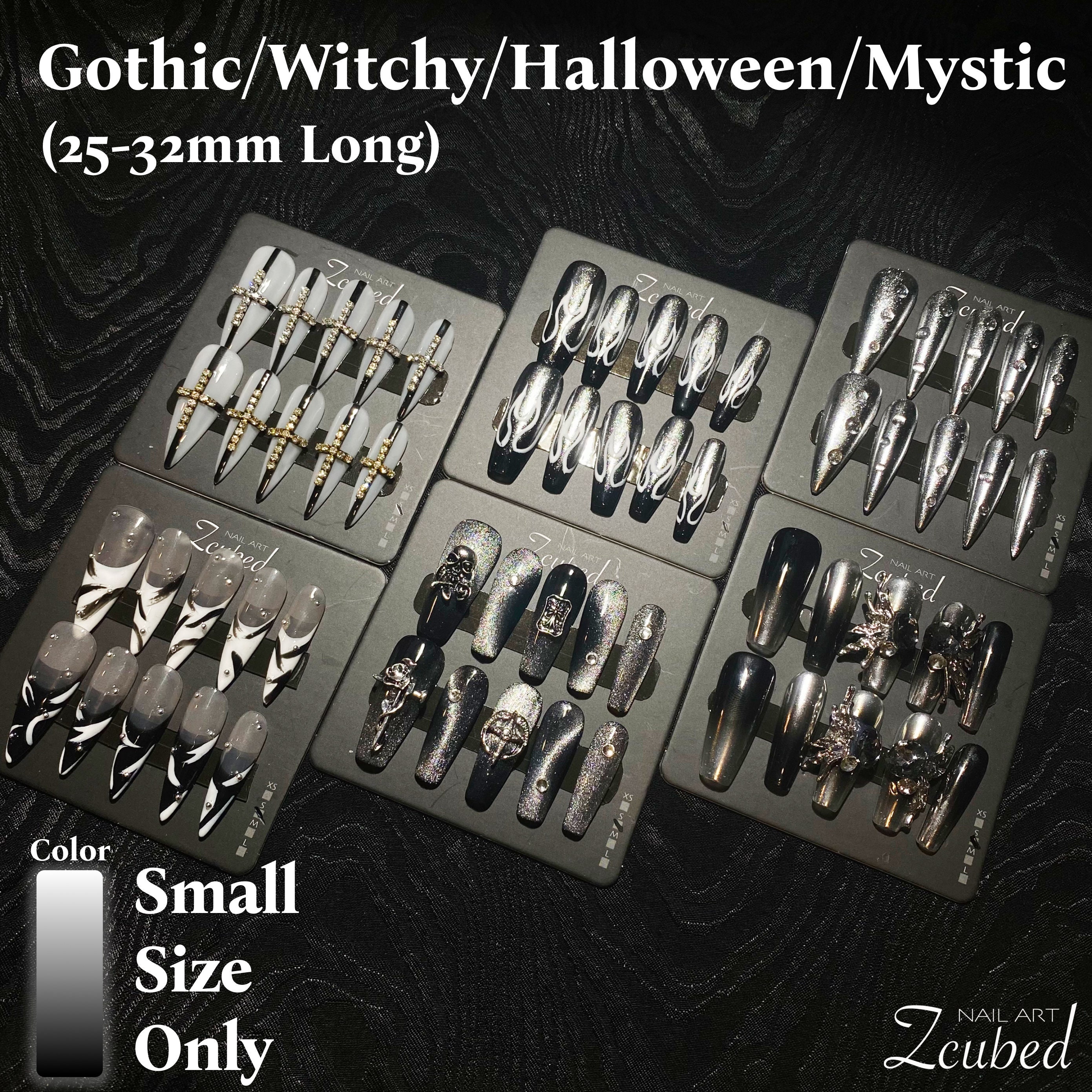 24-32mm Gothic Presson Nail | 100% Handmade Premium Nail | Nail Art | Fake Nail |Reusable|Halloween|Witchy Nail|Mystic Nail|Exotic Nail