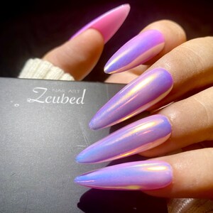 Pink Holographic Metallic Minimal Presson Nail|Handmade Fake Nail|Reusable|Mother Day|Cool Nail|Daily Nail|Cute Nail|Y2K Nail|Bing Nail