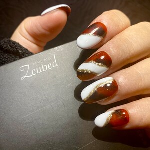 Artistic Amber-Gold Mudged White Mudged Presson Nail|Handmade Fake Nail|Reusable Glue on|Mother Day|Elegant Nail|Daily|Classic|Vintage|Short
