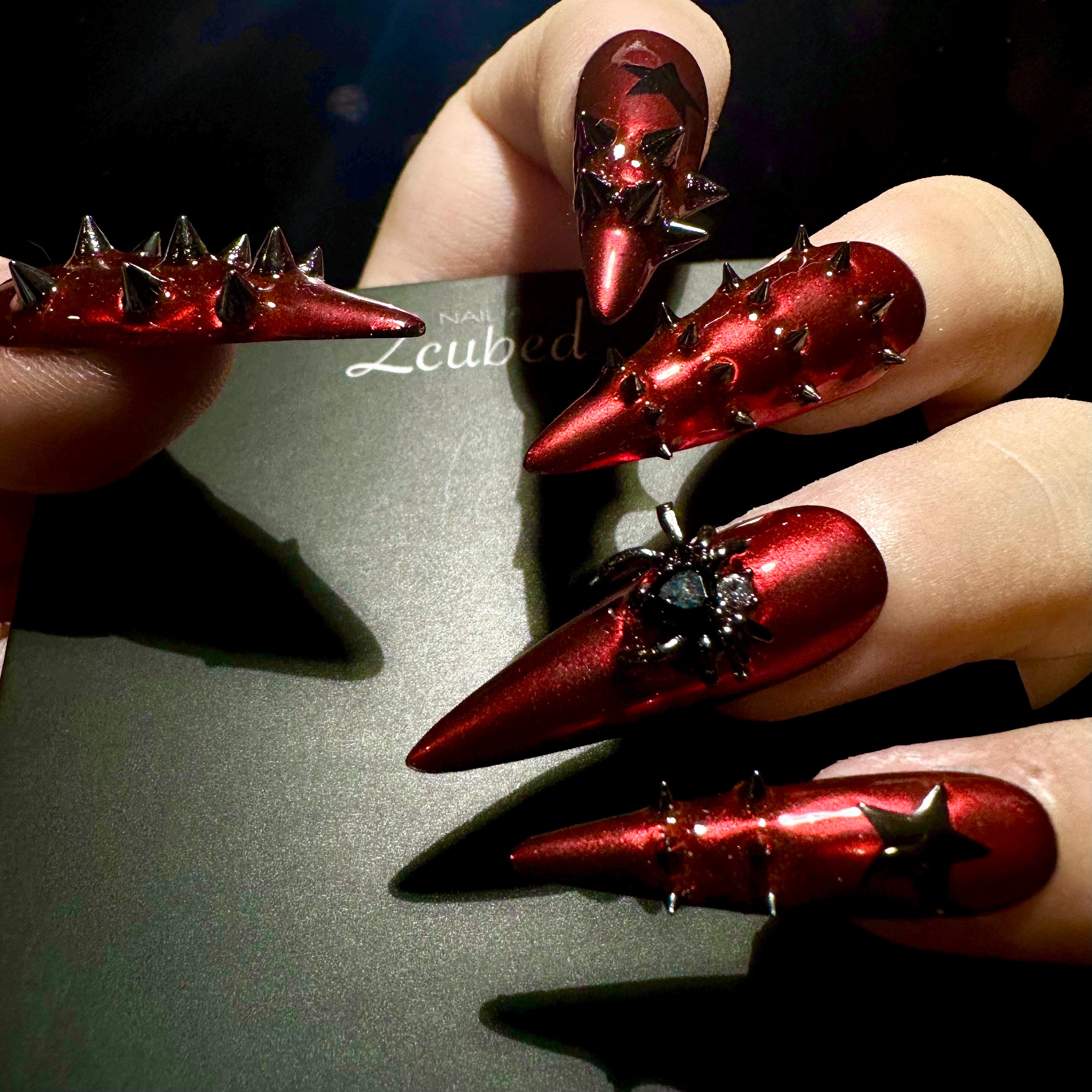 mfsix nail＊お値下げ不可ネイルパーツセット 多色 さまざまな形 3D Black Metal Stub/red Bloody Metallic Mirror/black Gem Spider