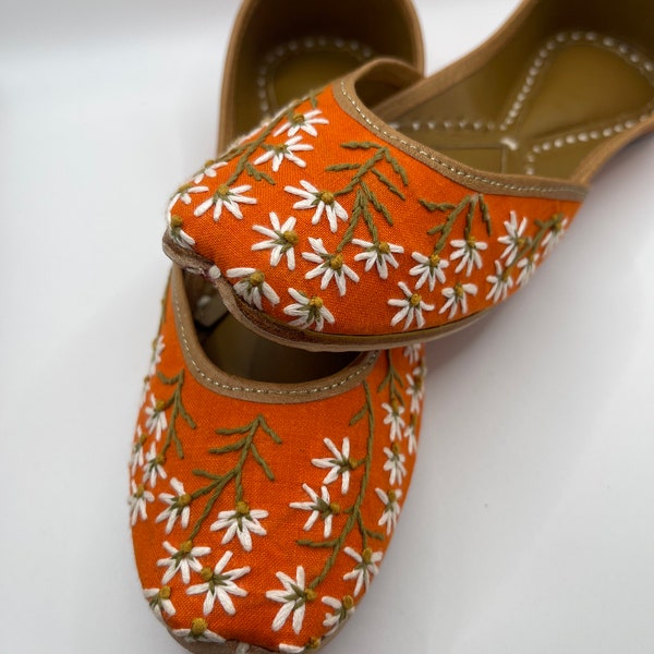 Vibrant Orange Embroidered Jutti