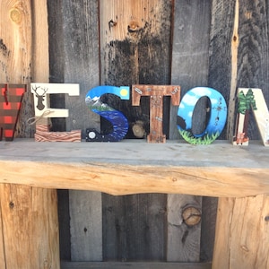 Woodland Lumberjack Mountain Nature theme Personalized Letters Custom Name Sign Baby shower gift Kids Bedroom Nursery playroom Reading nook