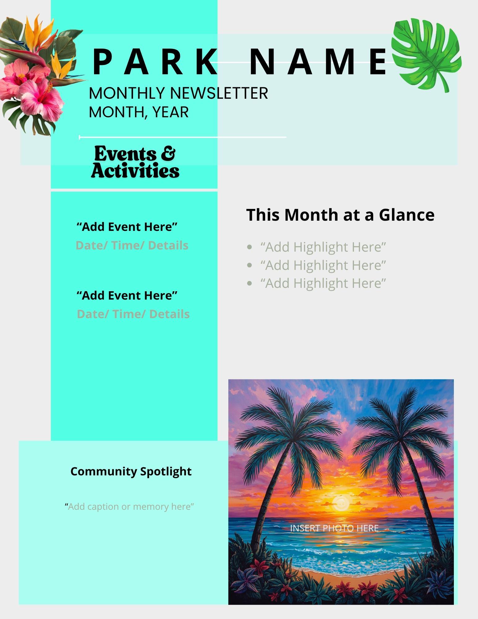 Parks Newsletter Example Email RV Park Newsletter Template, Editable Canva Template, Community ...