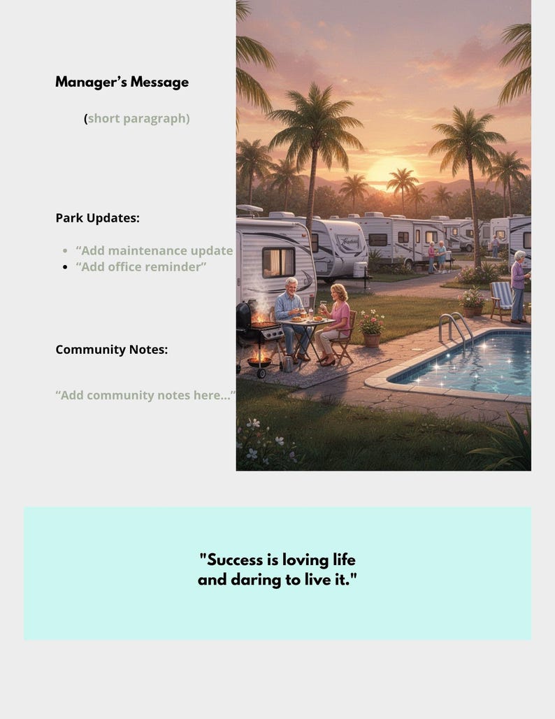 Parks Newsletter Example Email RV Park Newsletter Template, Editable Canva Template, Community ...