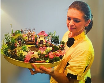 Magic Miniature Fairy Garden Kit Assembled Small World Lightweight Best Gift Idea DIY Craft For Senior Kids Birthday Décor Micro Landscape