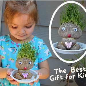 Growing Mini Grass Head Doll Potted Plant Mess Free With Tray Craft Creative Green Desktop Home Décor Unique Best Gift Idea Miniature Garden