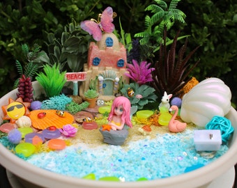 Mini Magic Mermaid Fairy Garden Craft DIY Kit For Girls Kids Birthday Party Favor Gift Lightweight Small World Miniature Micro Landscape