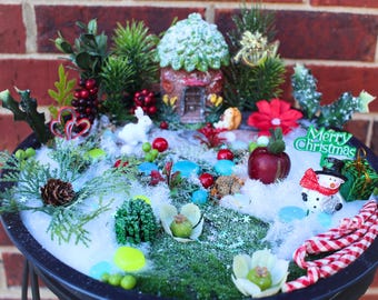 Christmas Fairy Garden Kit: Miniature Winter Village DIY Decoration