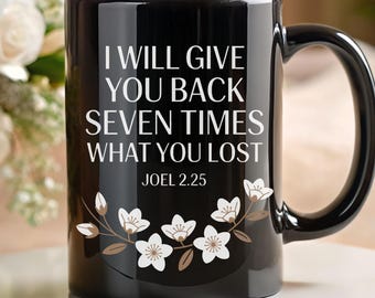 Joel 2:25 Kristen svart kaffemugg, trosbaserad gåva