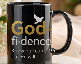 Godfidence svart kaffemugg: Kristen gåva för bönekrigare