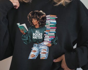 All Books Matter-tröja: Svart kvinna som läser, intellektuell frihet