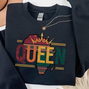 Afrikanische Königin Sweatshirt, Afrocentric Pride Pullover, Melanin Königin Geschenk, Afrika Karte Rundhalsausschnitt, Schwarze Königin Bekleidung, Kente Crown Design