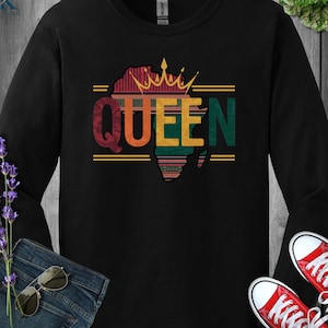 Afrikanische Königin Langarm-Shirt, afrikanischer Druck-Grafik-T-Shirt, Ermächtigungs-Kleidung für Frauen, Stammeskarte-T-Shirt, schwarzes Geschichtsmonat-Shirt, königlich