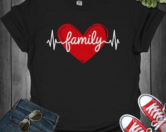 Familjehjärtslag T-shirt: 100 % bomull Family Love T-shirt