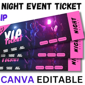 Elegante druckbare Night Event Ticket Kollektion, anpassbare Night Event Ticket Designs für ein unvergessliches Erlebnis