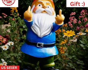 6" Naughty Garden Gnome Statue – Funny Middle Finger Resin Yard Decor – Outdoor Dwarf Ornament