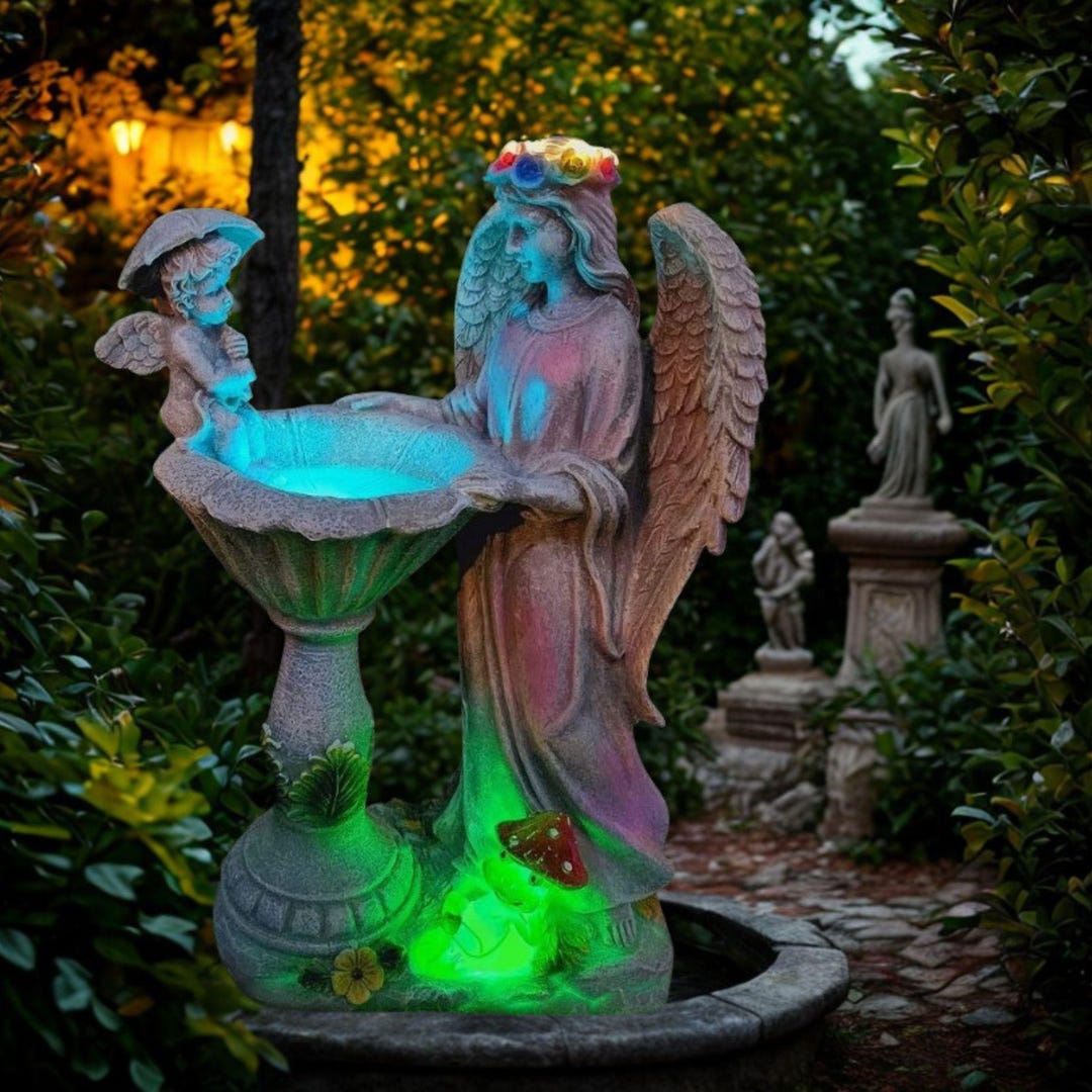 Angel Garden Statue Solar Color Changing LED Resin Yard Decor Memorial ...