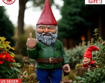 12cm Naughty Garden Gnome – Funny Middle Finger Statue – Indoor Outdoor Resin Decor