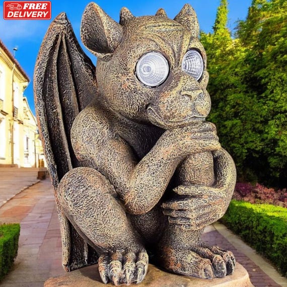 Solar Gargoyle Garden Statue: LED Eyes, Gothic Outdoor Decor - Etsy