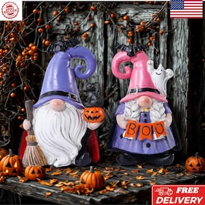 Halloween Gnomes Figurines: Resin Spooky Party Decor - Set of 2