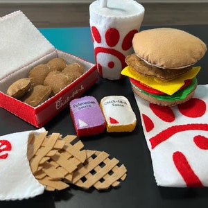 Handmade Handsewn Chick-Fil-A Pretend Play Food Set