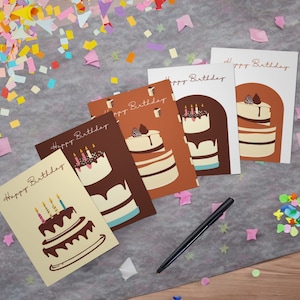 Lot de 5 cartes de gâteau d'anniversaire assorties | Cartes d'anniversaire uniques et de haute qualité pour tous les âges avec intérieur vierge pour messages personnels