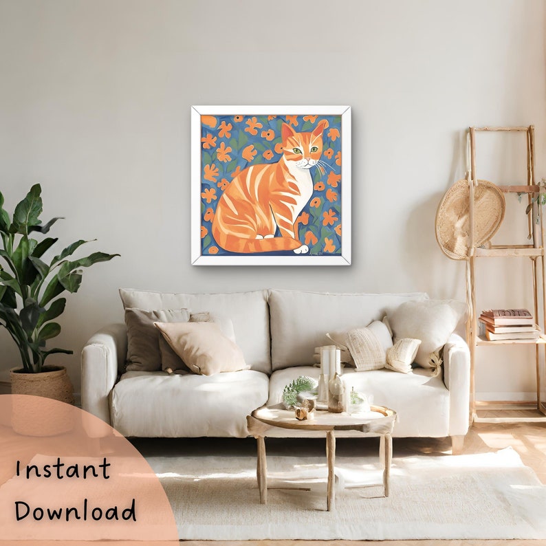 Matisse Style Orange Tabby Cat Printable Wall Art, Square 36 X 36 ...