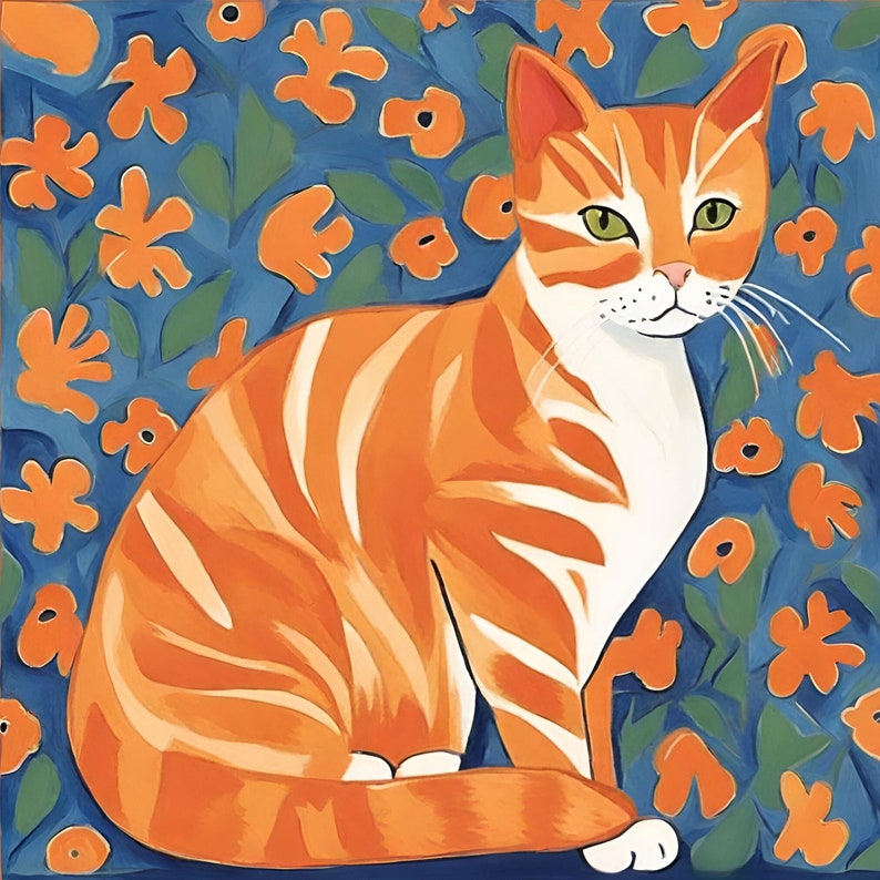 Matisse Style Orange Tabby Cat Printable Wall Art, Square 36 X 36 ...