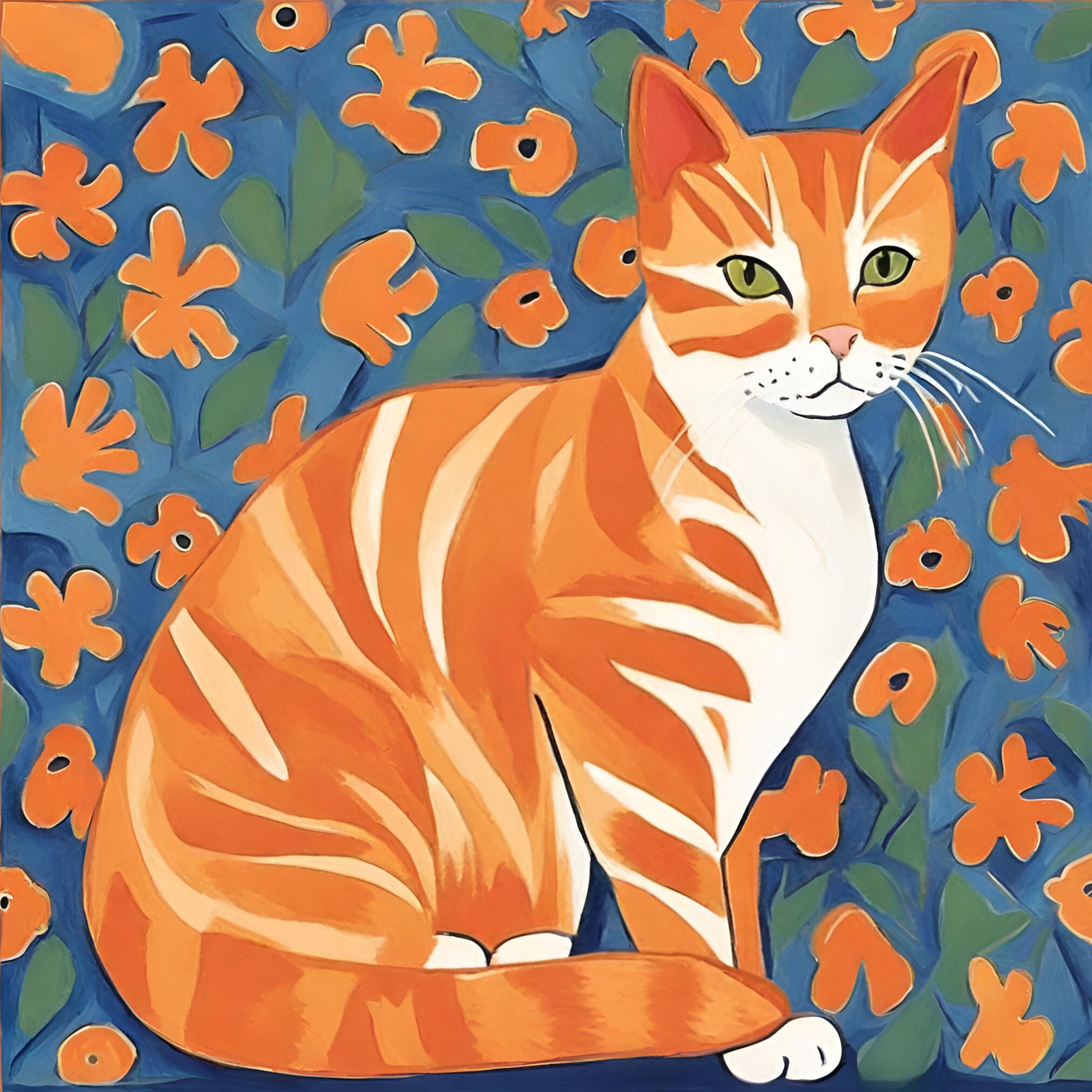 Matisse Style Orange Tabby Cat Printable Wall Art, Square 36 X 36 ...