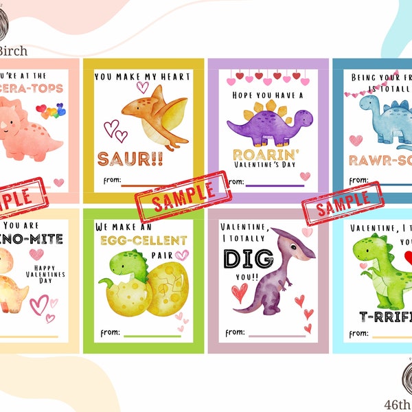 Valentine's Day Cards, V-day cards, printables, printable valentine, Dinosaur valentine cards, dino vday cards, instant download