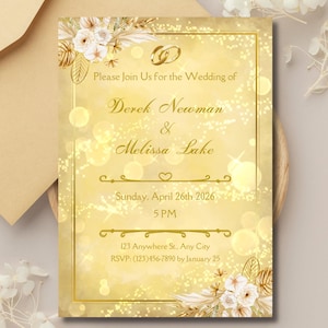 Golden Wedding Invitation Instant Download Invitation for 50th Anniversary Invite Printable Elegant Custom Editable Invite