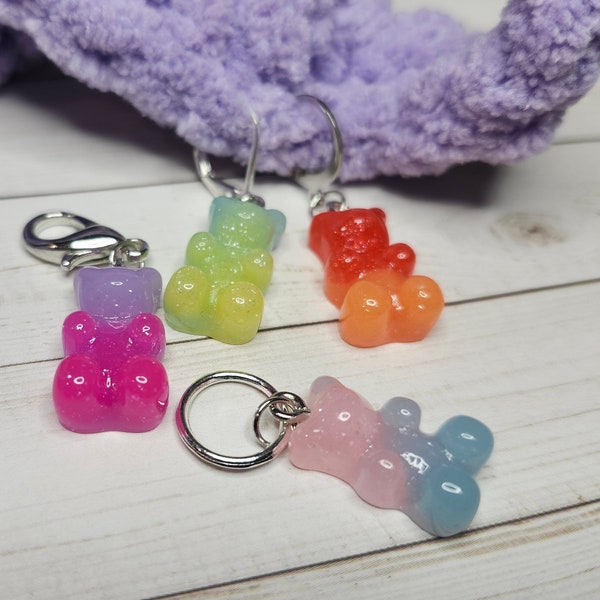 Gummy Bear Crochet Stitch Markers or Knitting Progress Keepers with Candy Bear Charms