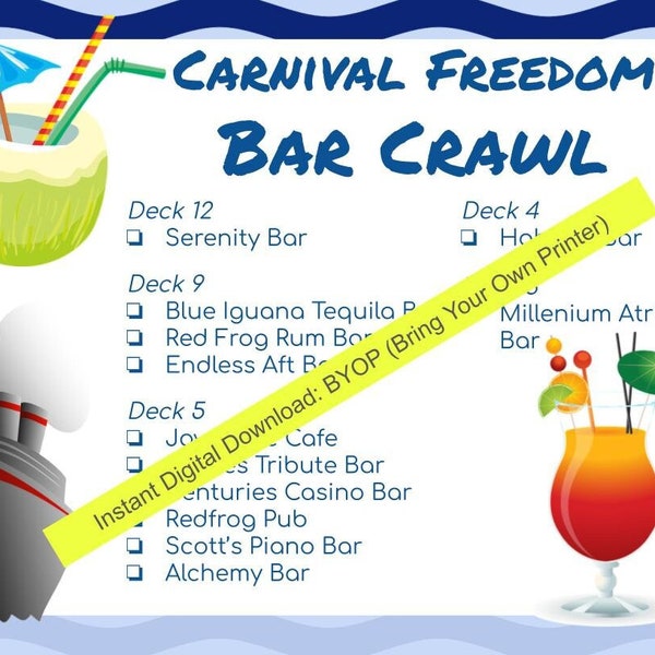 Bar Crawl Menu- Carnival Freedom