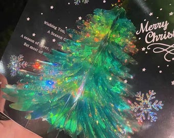 3D Rainbow Christmas Tree Greeting Card | Handmade 3D Christmas Greeting Card | Light Reflection Colorful Wishes.