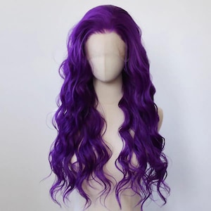 グレープダークパープルレースフロントナチュラルウィッグビッグウェーブカーリーヘアフルセットウィッグセットダークパープルコスウィッグ