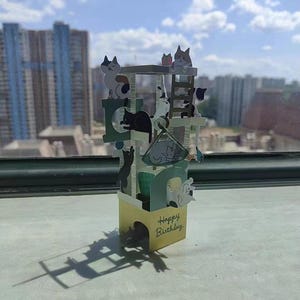 Aire de jeux 3D pour chats, cadre de jeux pour chats, cadeau pour amoureux des chats, carte de voeux pour toutes les occasions